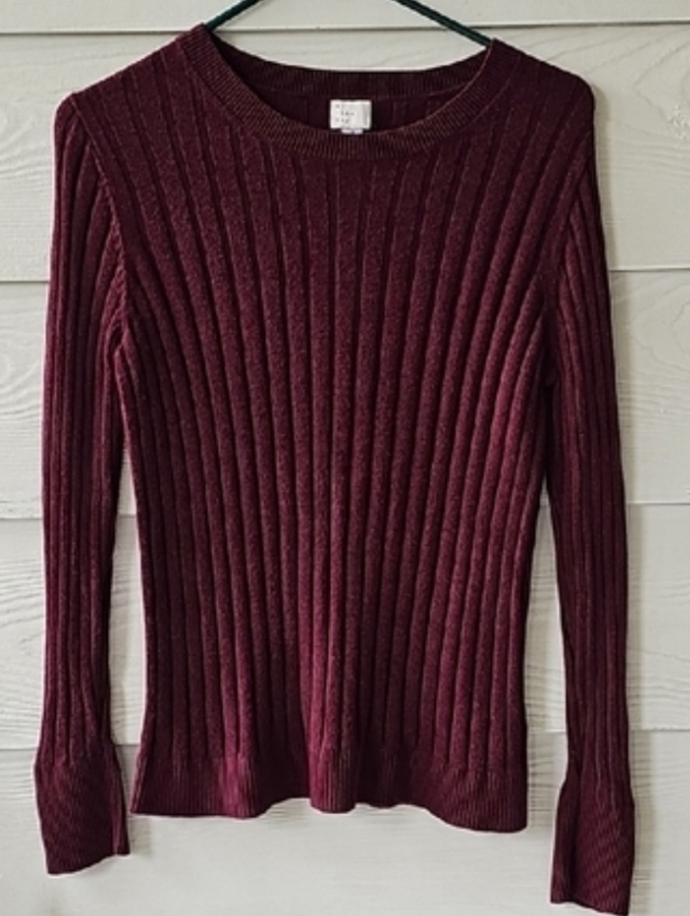 ​A New Day Burgundy Ribbed Long Sleeve Knit Sweater Size M